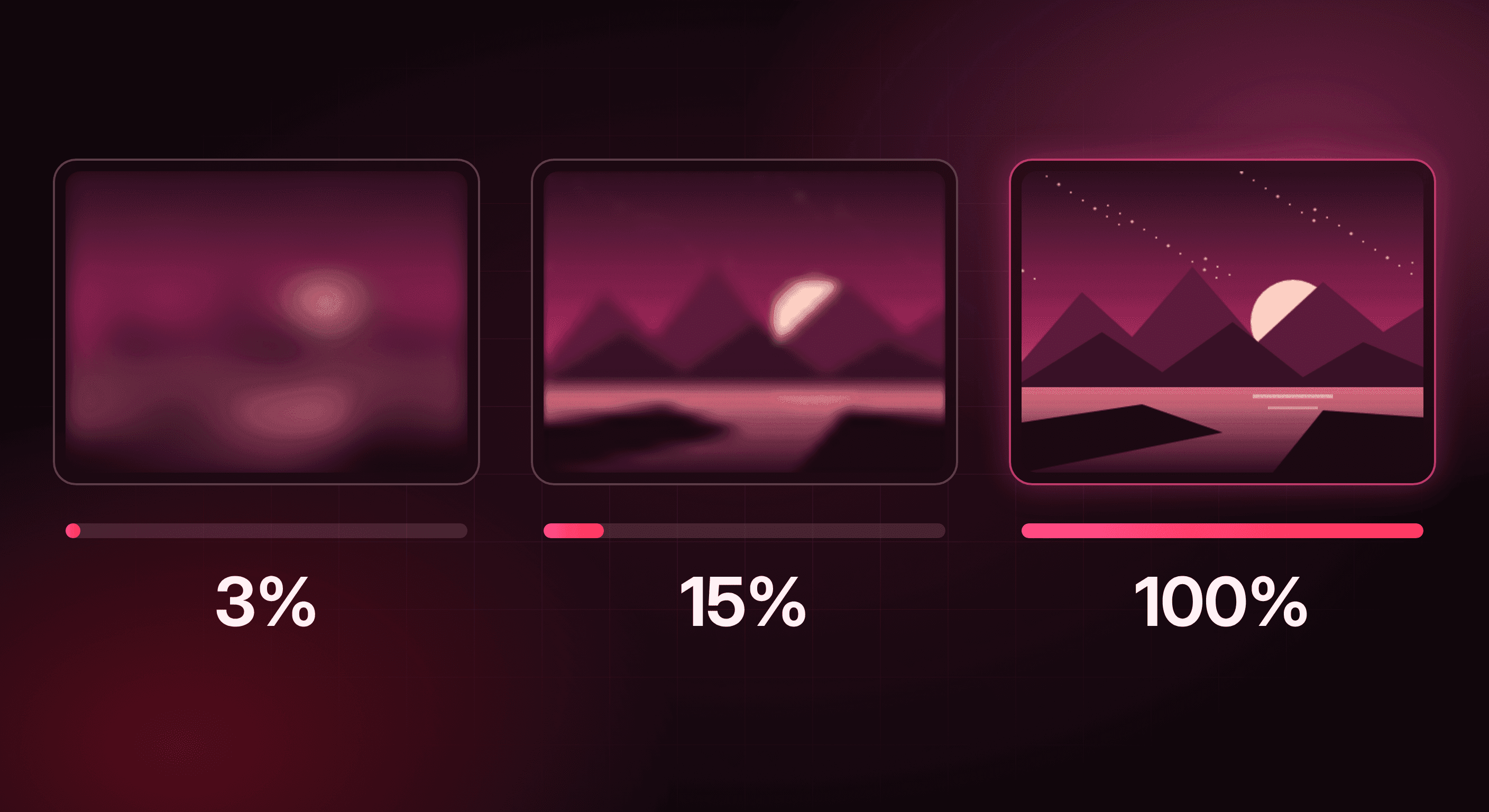 The same image at 3%, 15% and 100% loaded, getting sharper as it downloads